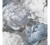 Muriva Doretta Bold Floral Lightly Textured Flower Patterned Vinyl Hardwearing Wallpaperfor Living Room, Bedroom, Hallway - Decorative Luxury Wallpaper - Blue 213302