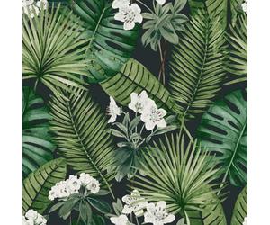 Muriva Eden Isla Tropical Leaf Plants Wallpaper Black/Green M37804