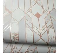 Muriva Elixir Geometric Metallic Rose Gold Grey Heavyweight Wallpaper 167502