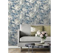 Muriva Elixir Marbled Geometric Wallpaper Roll in Blue Muriva Blue
