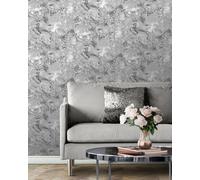 Muriva Elixir Marbled Geometric Wallpaper Roll in Silver Muriva Silver