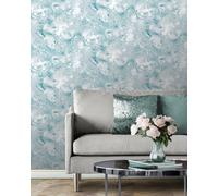 Muriva Elixir Marbled Geometric Wallpaper Roll in Teal Muriva Teal