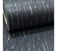 Muriva Embossed Plain Black Silver Glitter Blown Vinyl Textured Thick Heavy Wallpaper (Black and Silver)