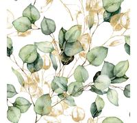Muriva Eucalyptus Green Wallpaper Metallic Gold Effect Leaves Feature Wall