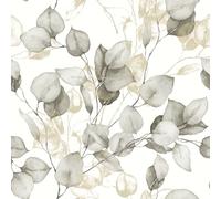 Muriva Eucalyptus Leaves Wallpaper - Floral/Nature Themed Modern Design for Living Room, Bedroom, Hallway - Decorative Luxury Natural/Gold