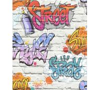 Muriva Graffiti Brick Pattern Multicoloured Wallpaper L17905