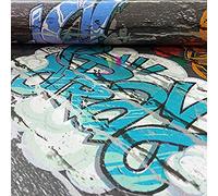 Muriva Graffiti Pattern Childrens Wallpaper Painted Brick Faux Effect Metallic Motif (Black L17901)