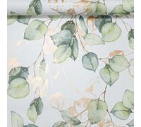 Muriva Green Ecualyptus Floral Wallpaper White Gold Metallic Light Green Leaves Smooth