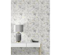 Muriva Grey Floral 3D Effect Patterned Wallpaper