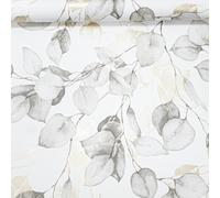 Muriva Grey Natural Floral Wallpaper White Gold Metallic Grey Eucalyptus Leaves Smooth
