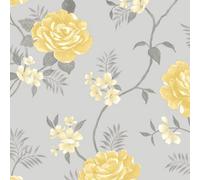Muriva Grey & Ochre Floral Pearl Effect Embossed Wallpaper