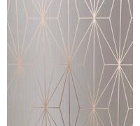Kayla Metallic Geometric Wallpaper Grey/Rose Gold Muriva 703013