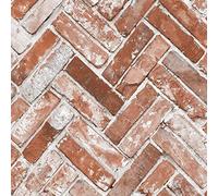 Muriva Herringbone Brick Red Wallpaper 174501 - Feature Photographic Faux Wall