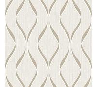 Muriva Indra Wave Cream Silver Wallpaper 335155 - Texture Metallic Geometric