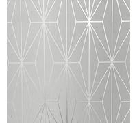 Muriva Kayla Metallic Geometric Diamond Triangles Vinyl Wallpaper Shiny Embossed Heavyweight 10m Roll Dove & Silver 703010