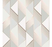 Muriva Lipsy Geometric Metallic Wallpaper Grey/Rose Gold 144902