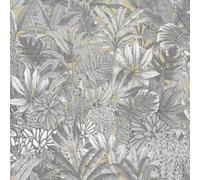 Muriva Lush Forest Grey And Gold Metallic Floral Wallpaper 205503