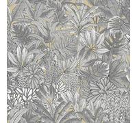Muriva Lush Forest Wallpaper - Modern Wallpaper for Living Room, Bedroom, Fireplace - Metallic Decorative Luxury Wall Paper with Jungle Creatures Hidden with Tropical Foliage (Gold)