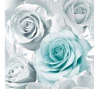 Muriva Madison Glitter Aqua Wallpaper 139523 - Flower Floral Large Roses Blue
