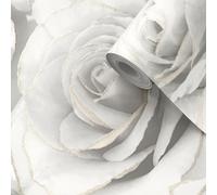 Muriva Madison Rose Floral Bloom White Flowers Silver Glitter Shimmer Feature Wallpaper