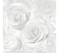 Muriva Madison Rose Glitter Wallpaper in White Muriva White