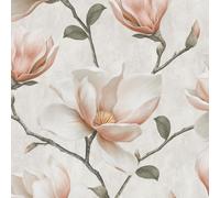 Muriva Magnolia Floral Textured Wallpaper, Pale Orange/Cream (B92205)