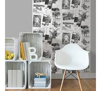 Muriva Manimals Photo Pattern Wallpaper Wood Effect Lion Tiger Dog Motif (Black White L39009)