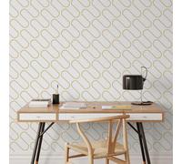 SOPHIE LAURENCE Linear Curve Wavey Lines Monochrome Minimalist Feature Wallpaper - Thick Heavy Duty Textured Paste The Paper Designer Wallpaper (Full Roll, Gold White)