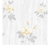 Muriva Ochre & Grey Floral Mica Effect Embossed Wallpaper