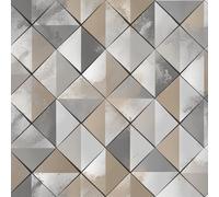 Muriva Pop 3D Effect Geometric Diamond Geo Tiles Feature Non Woven Wallpaper Taupe M46709