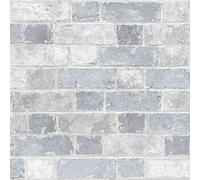Muriva Rustic Brick Wall-Effect Wallpaper - Blue & Light Grey, Paste-The-Paper Roll 0.53 m × 10 m (5.3 m²) - Realistic Brick Wall Look for Bedroom, Living Room & Boy Girl Kids Children Feature Room