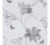 Muriva Silver Floral Metallic Effect Embossed Wallpaper