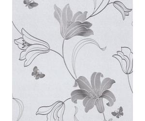 Muriva Silver Floral Metallic Effect Embossed Wallpaper