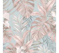 Muriva Teeva Jungle Leaf Duck Egg/blush Flat Surface Washable Wallpaper 183502