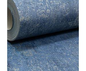 Muriva Travis Texture Navy Blue Metallic Gold Shimmer Plain Distressed Wallpaper