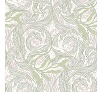 Muriva Vale Leaf Green Pink Wallpaper Floral Metallic Silver Textured Vinyl