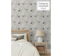 Muriva White Birds Metallic Effect Patterned Wallpaper