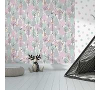 Muriva Wild Wood Pink and Teal Wallpaper
