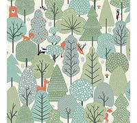 Muriva Wild Woodland Animals Scandi Trees Wallpaper Kids Nursery Feature Wall Green M51604