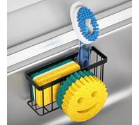 MURLONG Sponge Holder Smiley Face,Sink Caddy,Sink Organizer with 2 Suction Cups/1 Adhesive Strips,Designed for Sponge,Soap,Dish Brush,Scrubber - Black