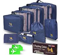 Murmush Blue Packing Cubes for Suitcases [8-Piece + 2 Tags], Eco-Friendly Suitcase Organiser Bags with YKK Zips, Durable 300D Oxford Fabric, Suitcase & Backpack Packing Cube Set