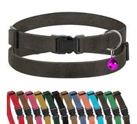 Murom Breakaway Cat Collar Leather Soft Adjustable Pet Kitten Collars with Bell Pink Brown Blue Green Red (Graphite)