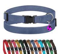 Murom Breakaway Cat Collar Leather Soft Adjustable Pet Kitten Collars with Bell Pink Brown Blue Green Red (Blue)
