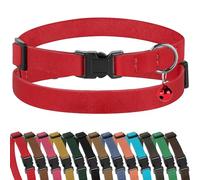 Murom Breakaway Cat Collar Leather Soft Adjustable Pet Kitten Collars with Bell Pink Brown Blue Green Red (Red)