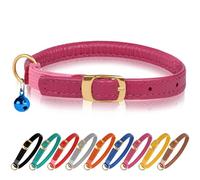 Murom Rolled Leather Cat Collar with Elastic Strap Safety Adjustable Pet Collars for Cats Kitten Yellow Red Pink Blue Orange Brown Gray (Pink)