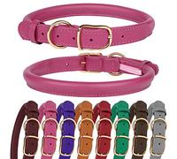 MUROM Rolled Leather Dog Collar Durable Round Rope Pet Collars for Small Medium Large Dogs Puppy Pink Purple Green Red Brown Gray (8"-12" Neck Fit, Pink)