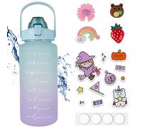 Muross 2L Water Bottle with Time & Capacity Marker BPA-Free Sports Water Bottle Daily Measured Tracking Time Marks Water Cup Ensure Drinking Enough Water for Fitness (green)