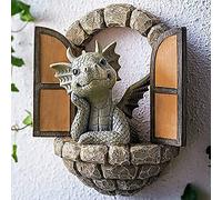 Muross Courtyard Dinosaur Sculpture Wall Decoration Weatherproof Resin Statue Miniatures for Patio Yard Garden Wall Decoration Lovely Dragon Garden Ornaments