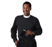Murphy Robes mens Black Clergy Shirts - Long Sleeve Clerical Shirt With Black French Cuffs and Banded Collar