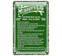 Murphy's Law Vintage Metal Tin Sign - 12x8 Inch | Durable & Weather-Resistant Wall Decor for Home, Bar, For Man Cave | Humorous Retro Plaque